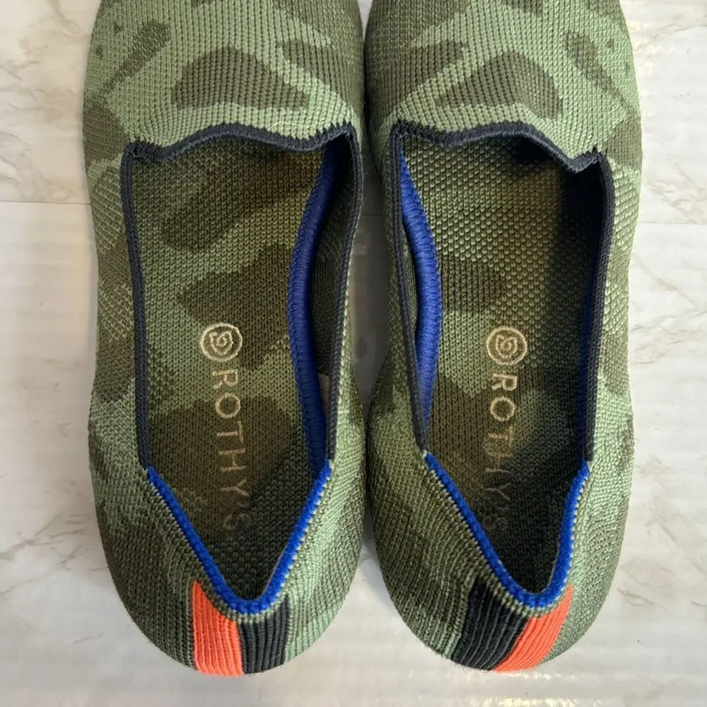 ROTHY'S Kids Camo Slip-On Size 2 Girls Green Flats Youth Shoes